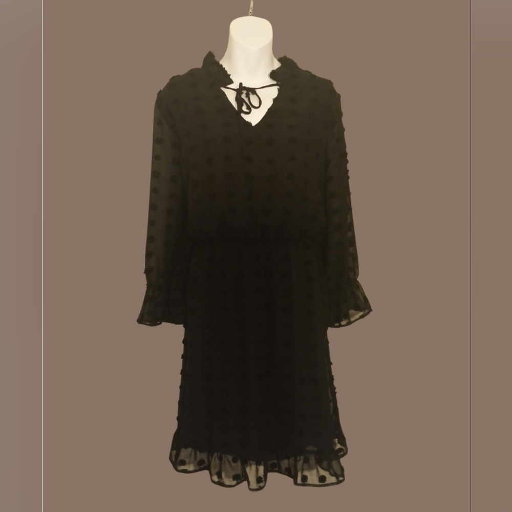 Women's Elegant Black Sheer Polka Dot Dress